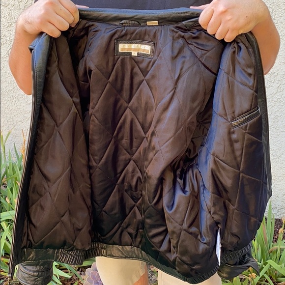 Perry Ellis Sleek Classic Black Essential Staple Top Gun Leather Bomber Jacket - Picture 7 of 11